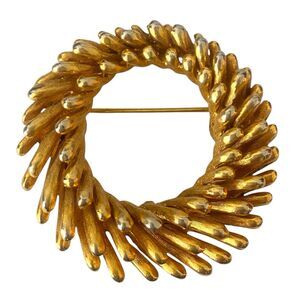 Vintage Boucher Brooch Pin Layered Wreath Gold Tone Fashion Costume Jewelry